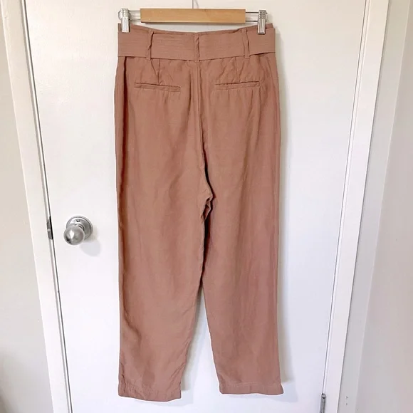 Aritzia Wilfred Jallade Tie Front High Rise Linen Blend Trouser Pant Pink size 6 - Picture 7 of 15